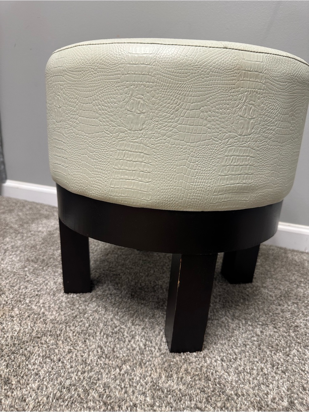 Cream Croc-Embossed Round Ottoman Stool - Home Accents